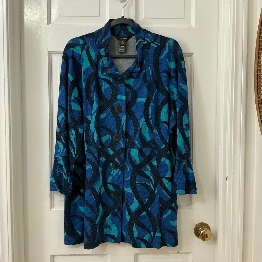 Ali Miles Art to Wear Cardigan Sweater Jacket XL Boho Lagenlook Career Abstract